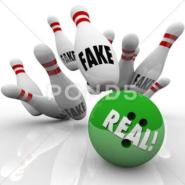 Real bowling ball fake pins strike original vs counterfeit Stock Illustration
