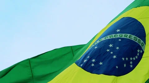 Real Brazil flag waving in the wind in slow motion for the World Cup Видео 33698320
