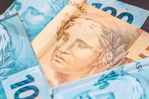 Real - Brazilian currency. Money, Dinheiro, Reais, Brazil. Stock Photos