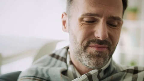 Real close up video of man with a cold. Stock Footage 128868558