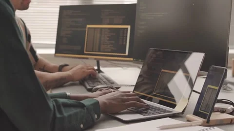 Real Coding Session Two Developers Building Software Stock Footage 320587054
