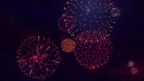 Real colorful Fireworks smoke exploding Flashing in the Night Sky Loop Video stock 127036610