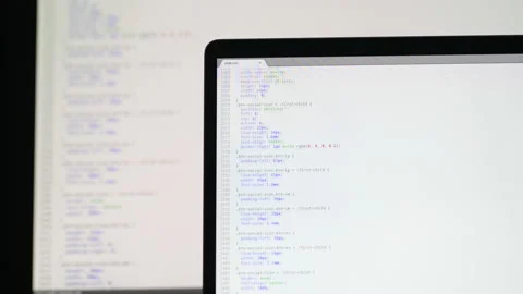 Real CSS code. Front end web development. CSS code on laptop screen. Web design Stock Footage 145021733