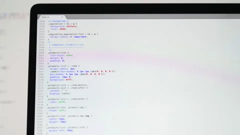 Real CSS code. Front end web development. CSS code on laptop screen. Web design Stock Footage 145023619