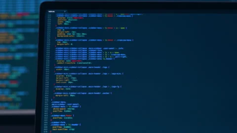 Real CSS code. Front end web development. CSS code on laptop screen. Web design Stock Footage 145030902