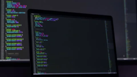 Real CSS code. Front end web development. CSS code on laptop screen. Web design Stock Footage 145031472