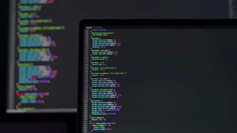 Real CSS code. Front end web development. CSS code on laptop screen. Web design Stock Footage 145032456