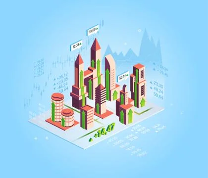 Real eatate growth concept. Vector isometric illustration. Stock Illustration