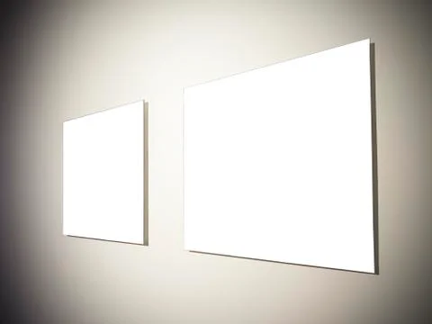 Real empty frames gallery at plaster wallwith Photoshop path Stock Photos
