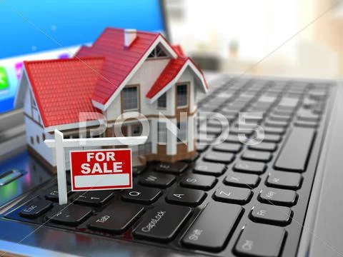 Real Estate Agency Online. House On Laptop Keyboard.