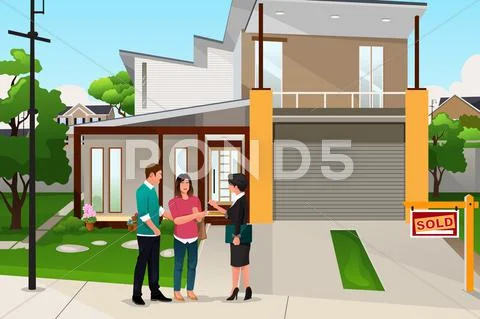 Real Estate Agent Handing a Key Stock Illustration