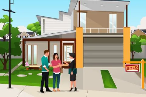 Real Estate Agent Handing a Key Illustrazione stock