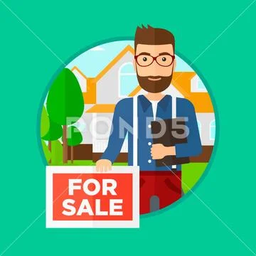 Real estate agent offering house. Stock Illustration