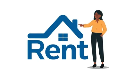 Real Estate Agent Pointing at Rent Sign, Flat Animated Character Stock Footage 312205745