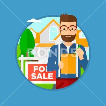 Real estate agent signing contract. Stock Illustration