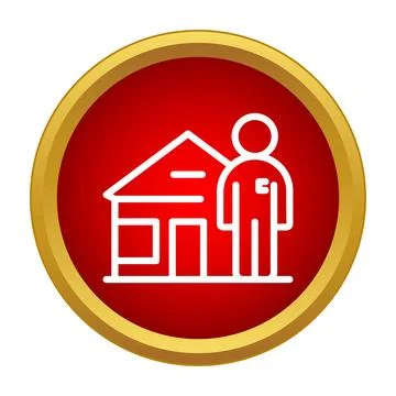 Real estate agent standing next to buying house icon Stock Illustration