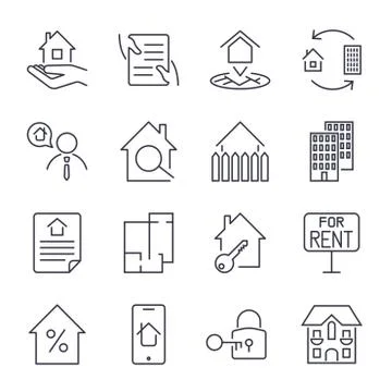 Real estate, building, house, construction, contract icon and sign concept ve 스톡 일러스트