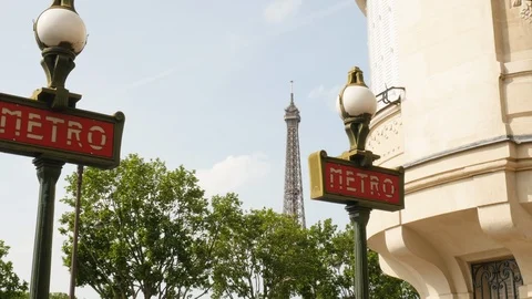 Real estate building to Iconic Eiffel Tower in central Paris metro station Stock Footage 107877791