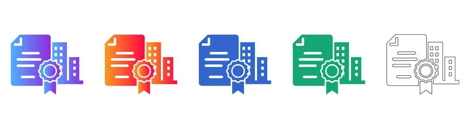 Real Estate Certification Document Icon Set Stock Illustration