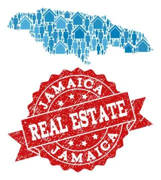 Real Estate Collage of Mosaic Map of Jamaica and Scratched Seal 스톡 일러스트