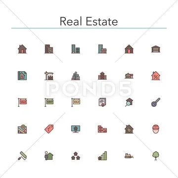 Real Estate Colored Line Icons Stock Illustration