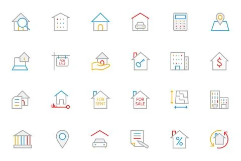 Real Estate Colored Line Vector Set Illustrazione stock
