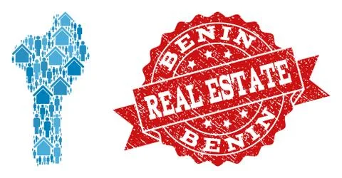 Real Estate Composition of Mosaic Map of Benin and Scratched Seal Illustrazione stock