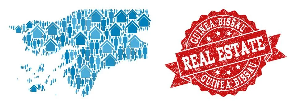 Real Estate Composition of Mosaic Map of Guinea-Bissau and Scratched Seal Stamp 스톡 일러스트