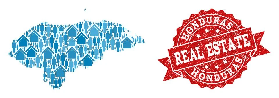 Real Estate Composition of Mosaic Map of Honduras and Grunge Stamp 스톡 일러스트