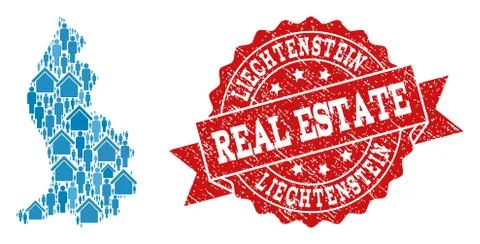 Real Estate Composition of Mosaic Map of Liechtenstein and Grunge Stamp 스톡 일러스트