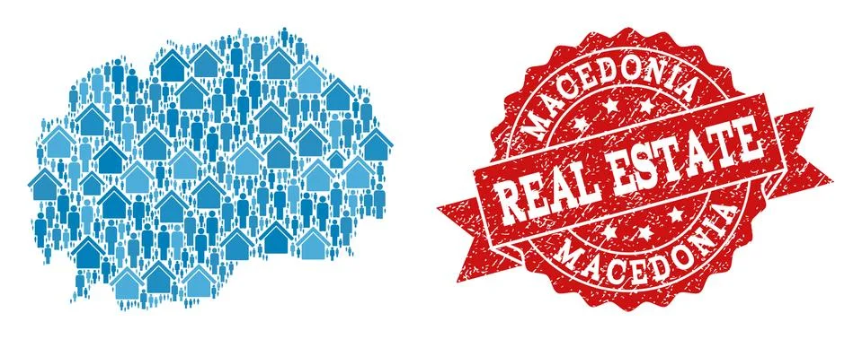 Real Estate Composition of Mosaic Map of Macedonia and Grunge Seal 스톡 일러스트
