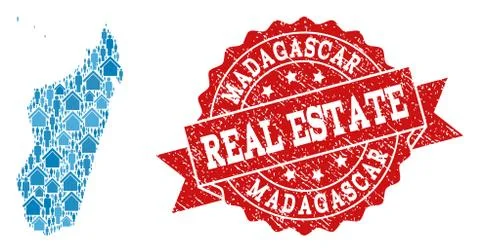 Real Estate Composition of Mosaic Map of Madagascar Island and Scratched Stamp 스톡 일러스트