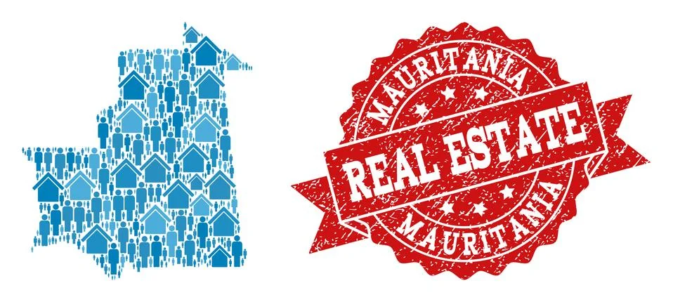 Real Estate Composition of Mosaic Map of Mauritania and Scratched Stamp 스톡 일러스트