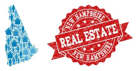 Real Estate Composition of Mosaic Map of New Hampshire State and Distress Seal Stock Illustration