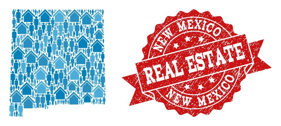 Real Estate Composition of Mosaic Map of New Mexico State and Grunge Stamp 스톡 일러스트