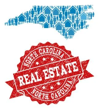Real Estate Composition of Mosaic Map of North Carolina State and Scratched 스톡 일러스트