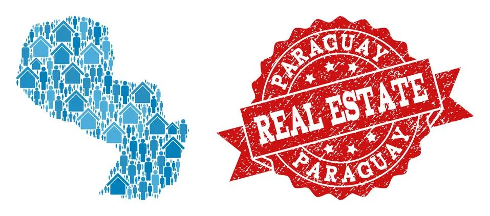Real Estate Composition of Mosaic Map of Paraguay and Grunge Seal 스톡 일러스트