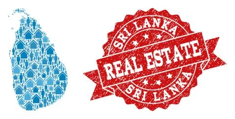 Real Estate Composition of Mosaic Map of Sri Lanka and Grunge Seal Stamp 스톡 일러스트