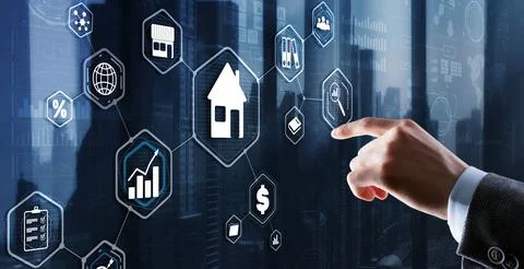 Real estate concept on Virtual Screen. Business Technology 2023 Stock Photos
