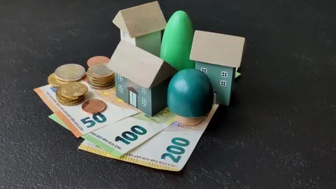 Real estate, conceptual background on the EU money, buying, renting and business Stock Footage 345043617
