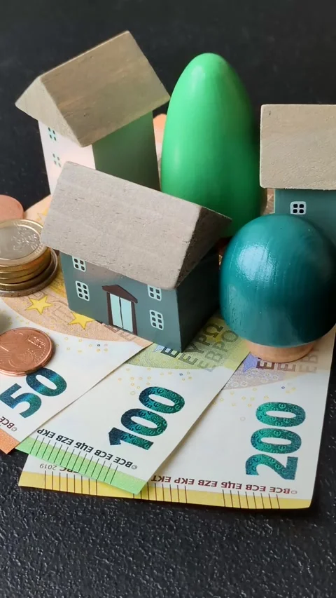 Real estate, conceptual background on the EU money, buying, renting and business Stock Footage 345043638