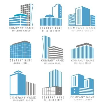Real estate, construction business logo set with vector buildings icon Stock Illustration