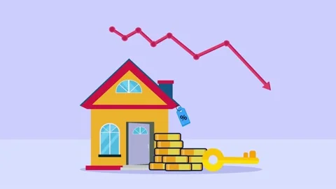 Real estate with declining arrow Stock Footage 155615916