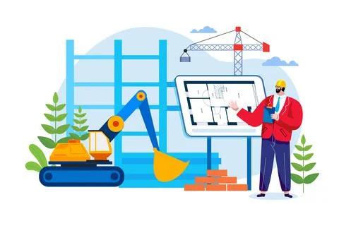 Real estate developer checking work of building 스톡 일러스트