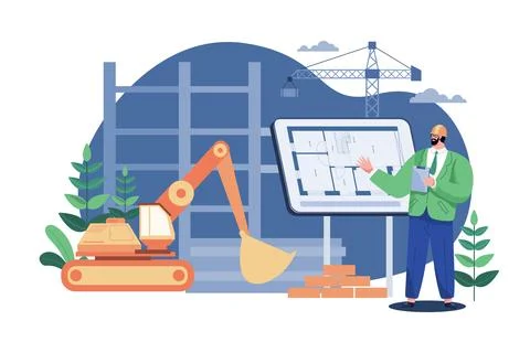 Real Estate Developer Checking Work Of Building Stockillustratie