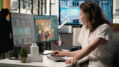 Real estate developer using digital software to measure layouts Stock Footage 316793492