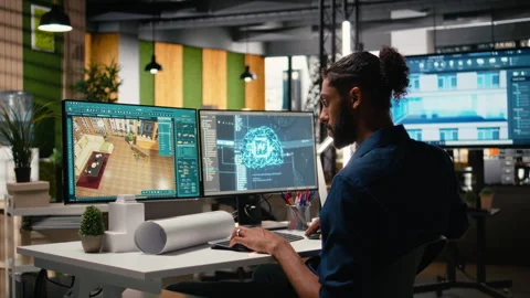 Real estate developer works with artificial intelligence and interior design Stock Footage 316652514