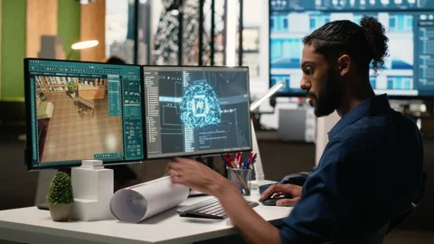 Real estate developer works with artificial intelligence and interior design Stock Footage 316795906