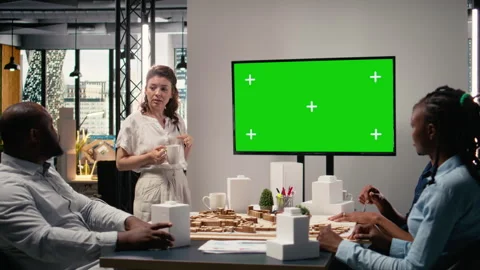 Real estate developers use green screen and architectural blueprints Stock Footage 316647034