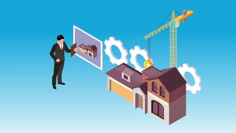 Real Estate Development, House Construction and Investment 3d animation carto Stock Footage 337945057